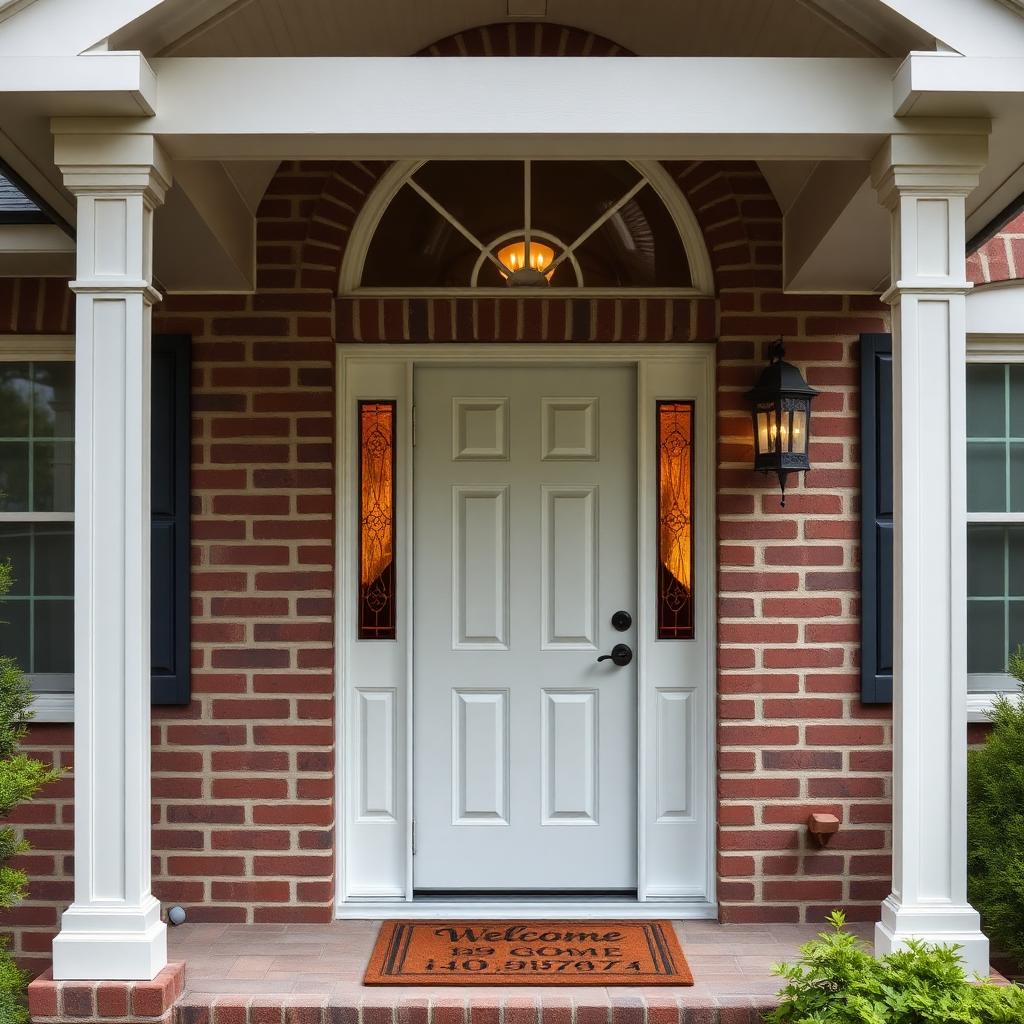 New entry door with sidelights installed on suburban home front porch