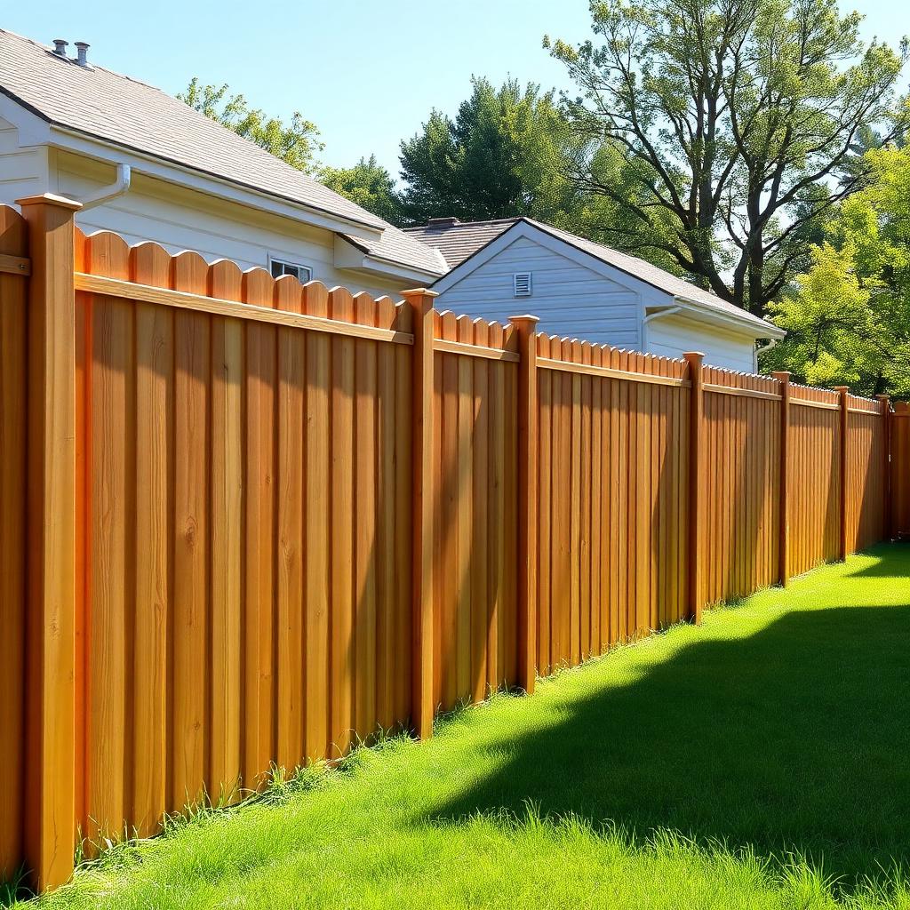 Newly installed wooden privacy fence along suburban property line
