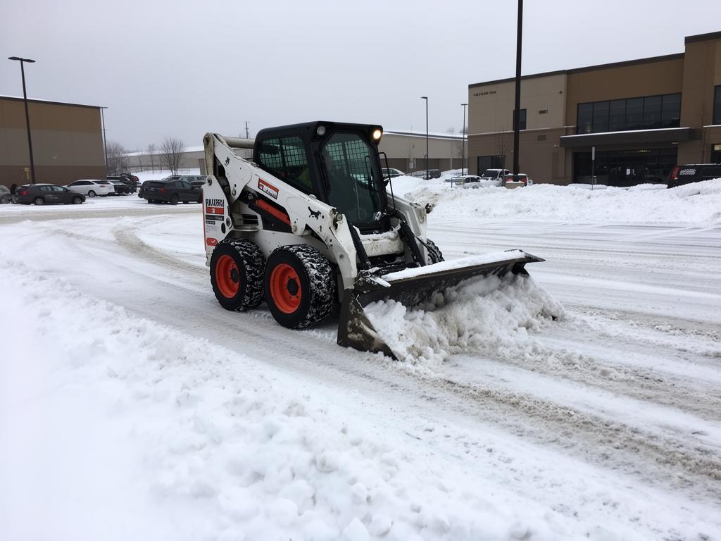 Snow removal equipment clearing residential driveway in winter